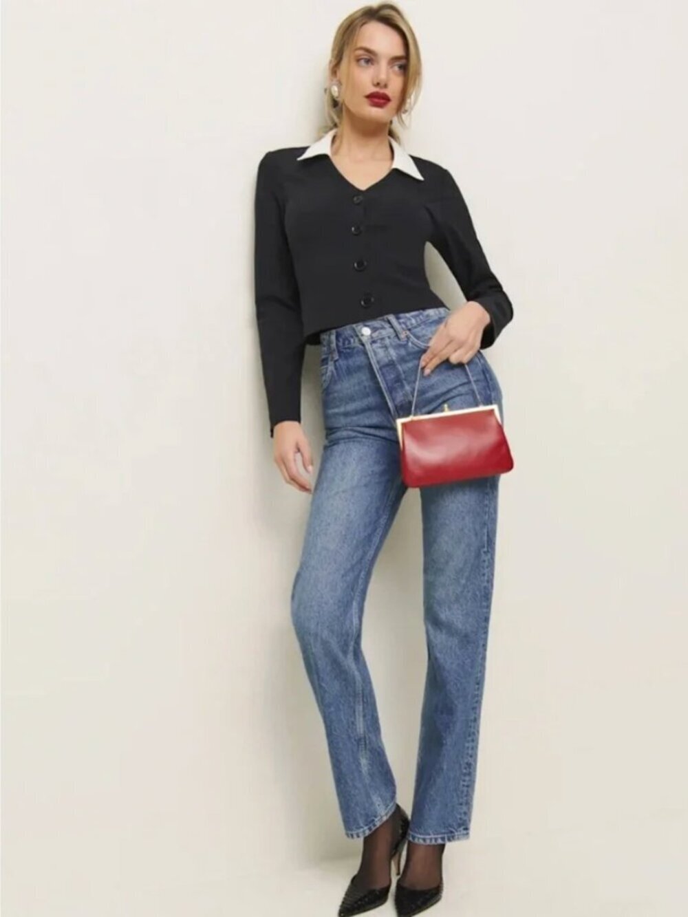 Reformation Pia Knit Top with Stretch in Black Size Small - Picture 3 of 8